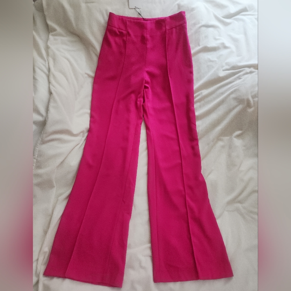 ZARA Zw co-ord set Tuxedo Collar Blazer Belted + Pants neon Fuschia Sz M BNWT - Picture 12 of 15